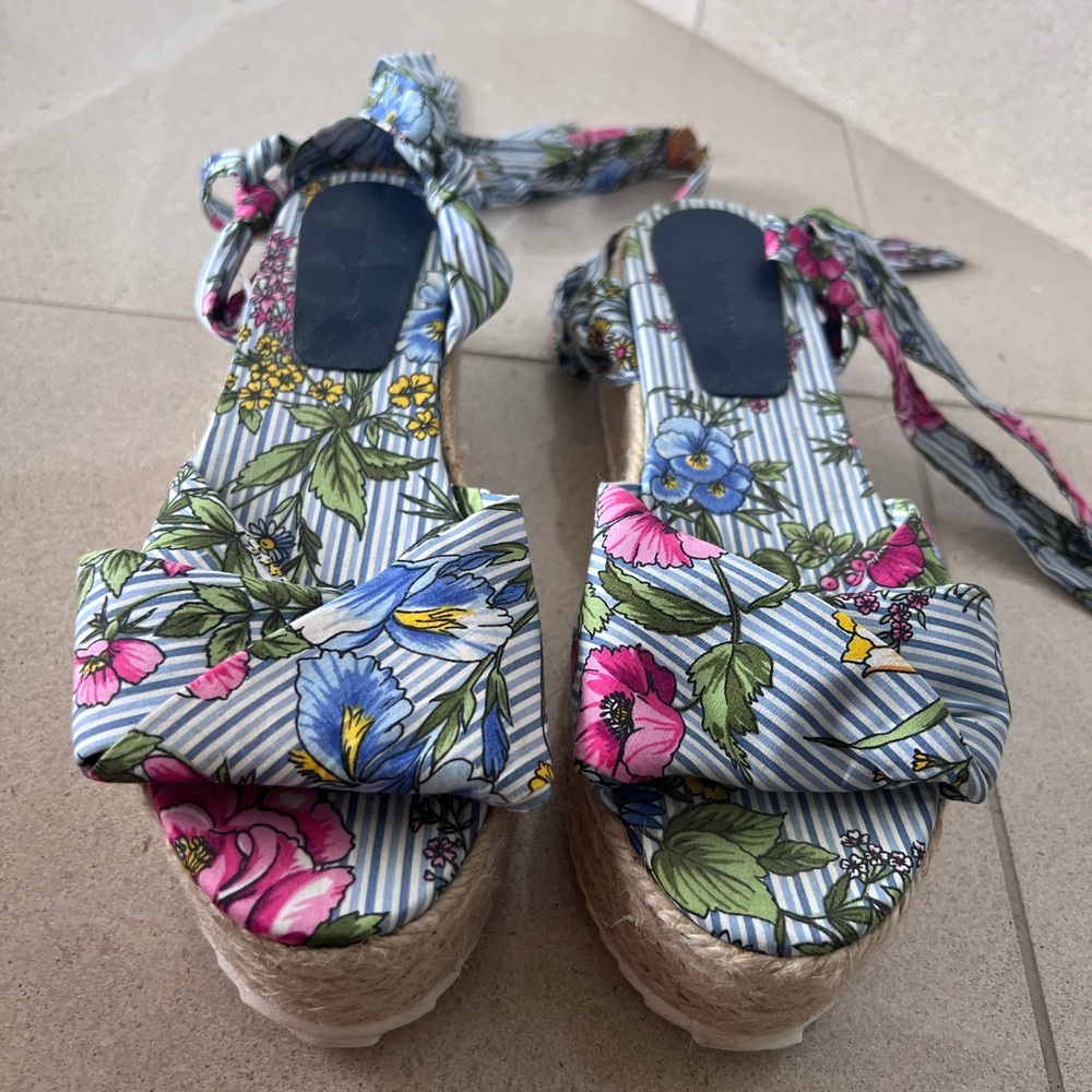 Zara Floral Platform Sandals in Blue, Pink, Green